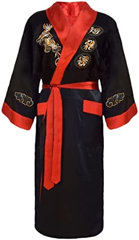 Bon amixyl Peignoir Unisexe Kimono Japonais Chinois Dragon Pyjama Cardigan Kimonos Robe de Chambre en Satin Peignoir