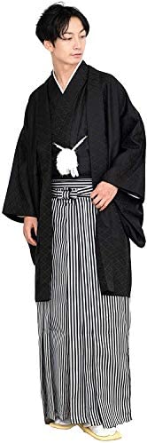 KYOETSU Kimono japonais Haori pour homme avec veste et pantalon Hakama - Ensemble de 3 pièces avec blason de la famille Kamon
